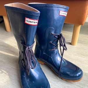 Mid Calf Hunter Rain Boots, Lace Up Size US 10